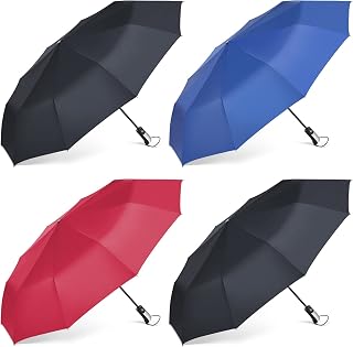 4 Pack Travel Umbrella for Rain Windproof 10 Ribs Large Compact Umbrella Auto Open and Close Umbrellas Collapsible Folding Portable Umbrella for Women Men