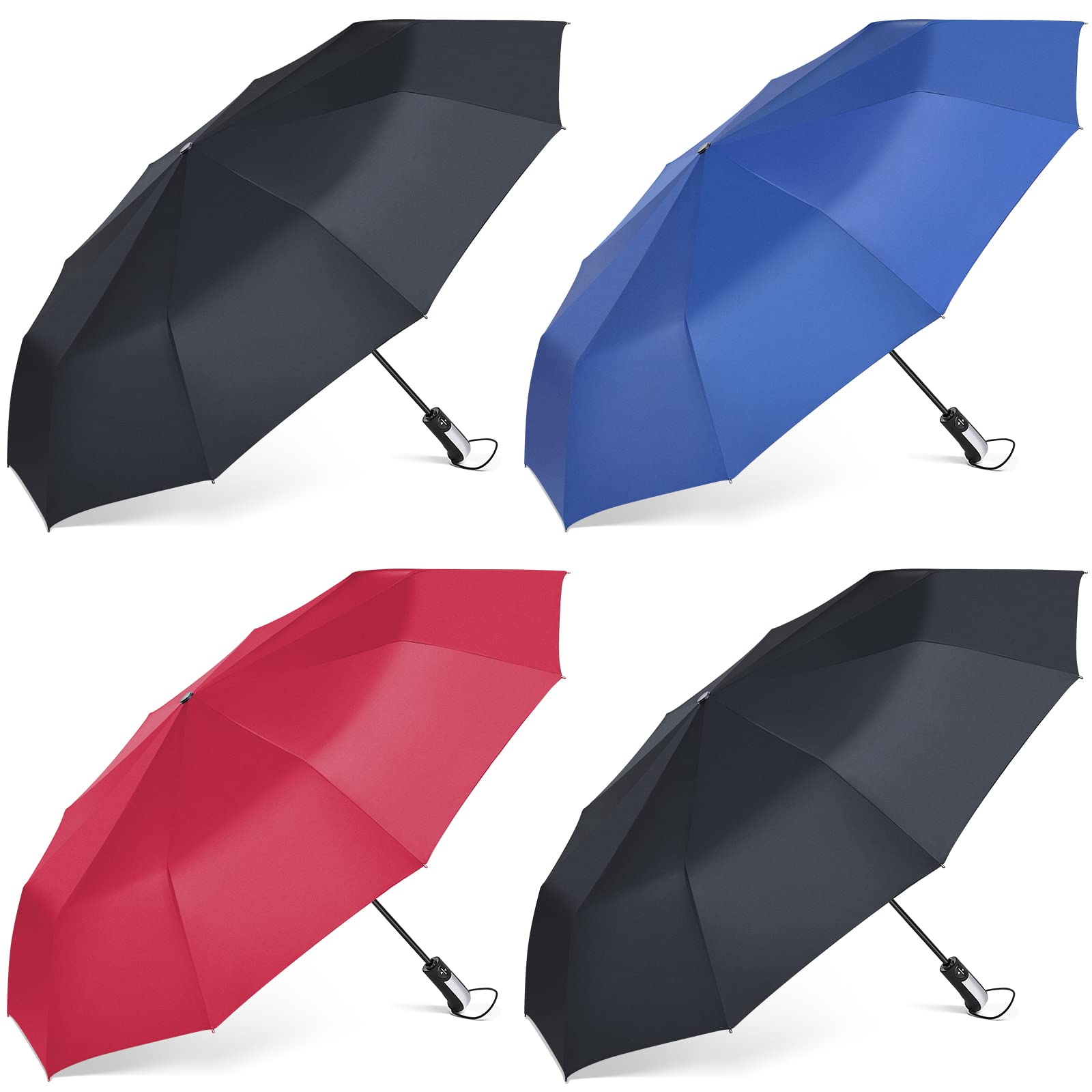 Fabbay 4 Pack Umbrella for Rain Windproof 10 Ribs Large Compact Travel Umbrella Auto Open and Close Umbrellas Collapsible Folding Portable Umbrella for Women Men