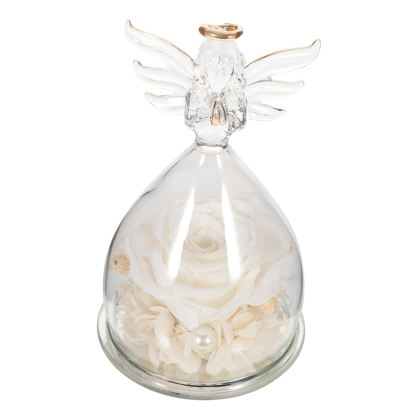 Decorazione Romantica con Bianca e Statua Angelo in Vetro, Copertura a Cupola per Arredamento Casa e Ufficio, Idea Regalo San