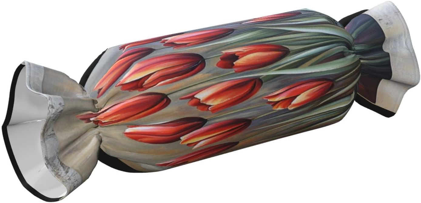 Blooming Tulips Cylindrical Pillow-Premium Bed Pillows, Side Sleeper Neck Support, Decorative Candy Design, Soft and Durable