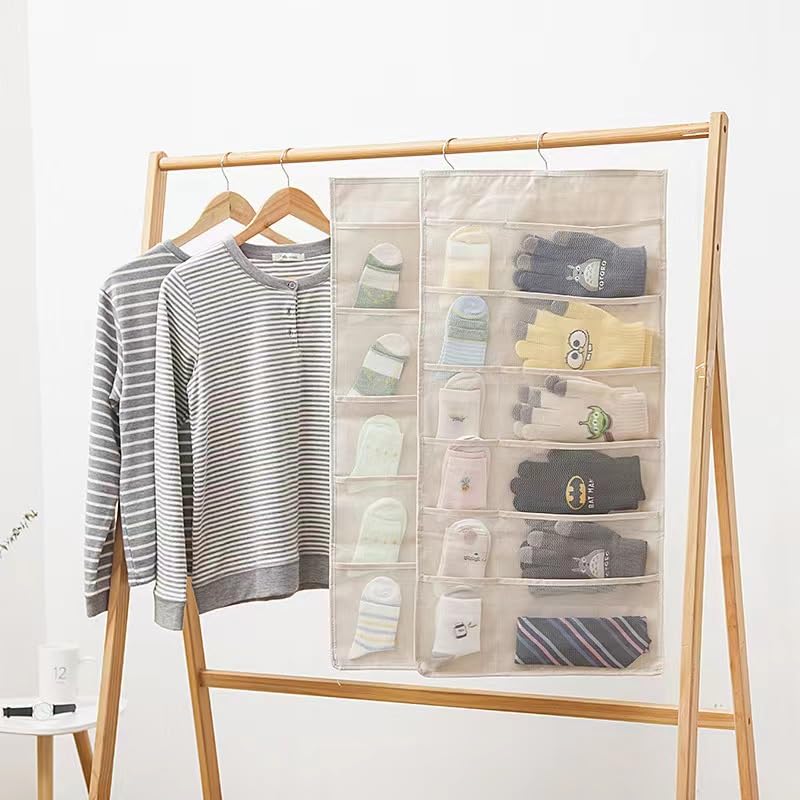 Hanging Wardrobe Organiser with 30 Mesh Pockets, Bra Organiser, Hanging Underwear Organiser, Storage Wardrobe for Socks Scarves, Ties - Image 2
