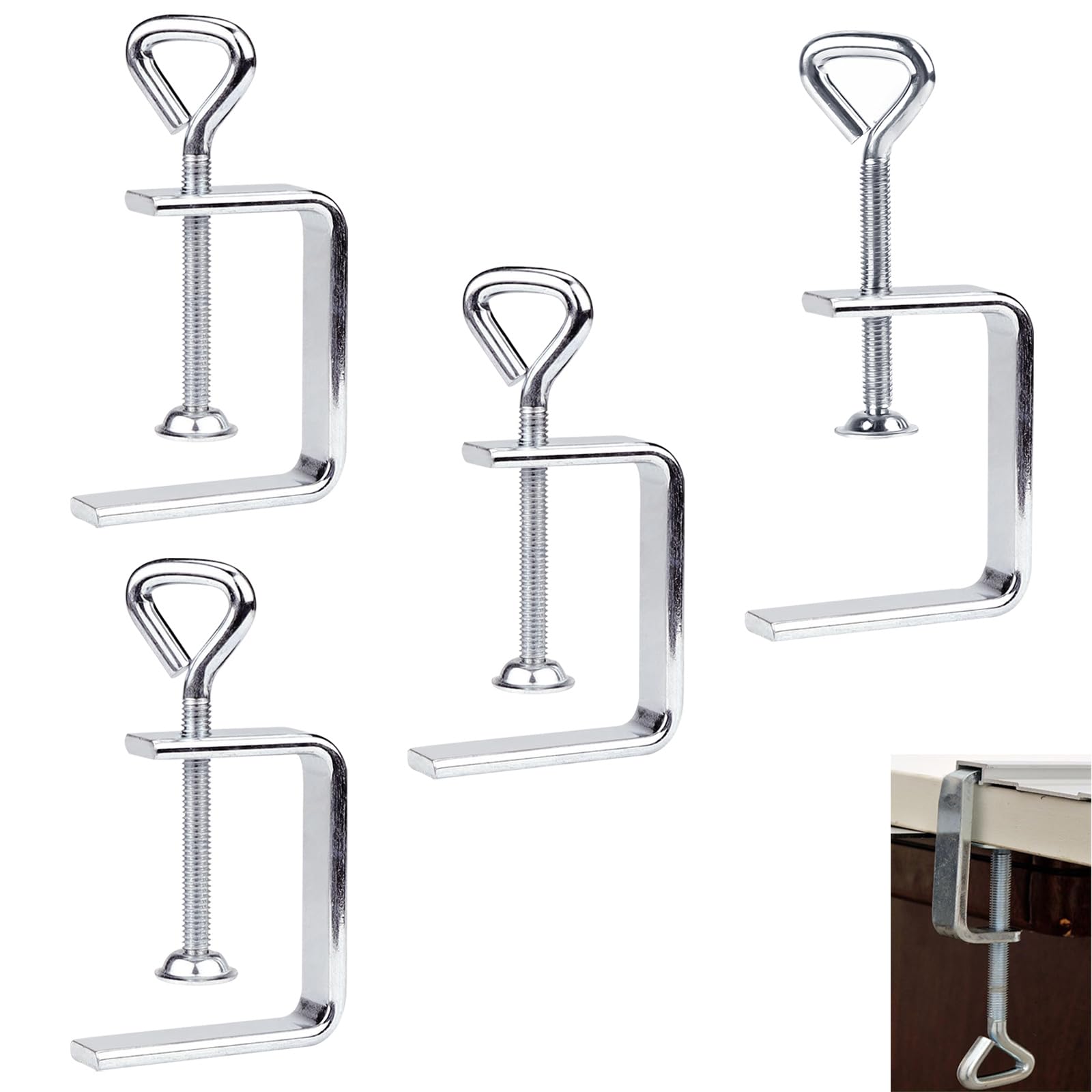 C Clamp, Pack of 4 Stainless Steel C Clamps, High Performance, C Clamp Screw Clamp, Table Clamp, C Clamp Screw Clamp, Adjustable Width Workbench Clamp, Silver Screw Clamps Small, C Clamps Small