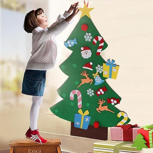 Miniatura 7 de Yahpetes Árbol de Navidad de 37.5 x 27.5 pulgadas, fieltro para pared, árbol de Navidad con 26 adornos desmontables y cuerda para colgar para