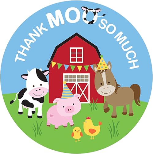 Barnyard Thank You Moo So Much Stickers - 1.75 pulgadas - 40 etiquetas