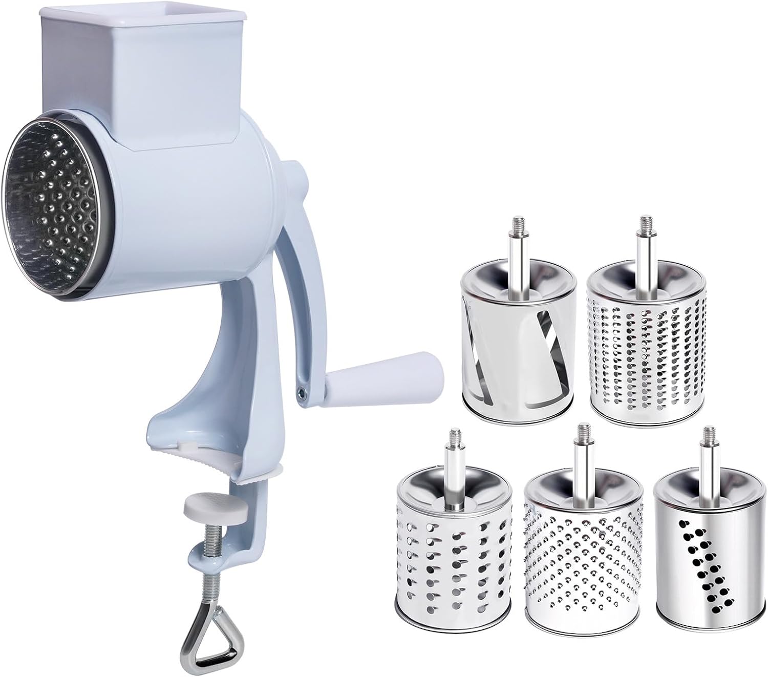 Strong Stainless Steel Manual Cheese Grater Featuring 5 Different Disks for Multiple Grating Choices Nut and Cheese Grinder