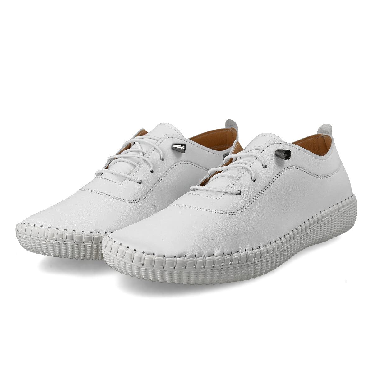 Sneaker Scarpe in Pelle Casual per Donna. Flessibile e Confortevole. Scarpe Sportive Piatte. Lacci Elastiche. Grande comodità. Bianco, Nero, Pelle, Blu Navy, Kaki, Rosso, Beige