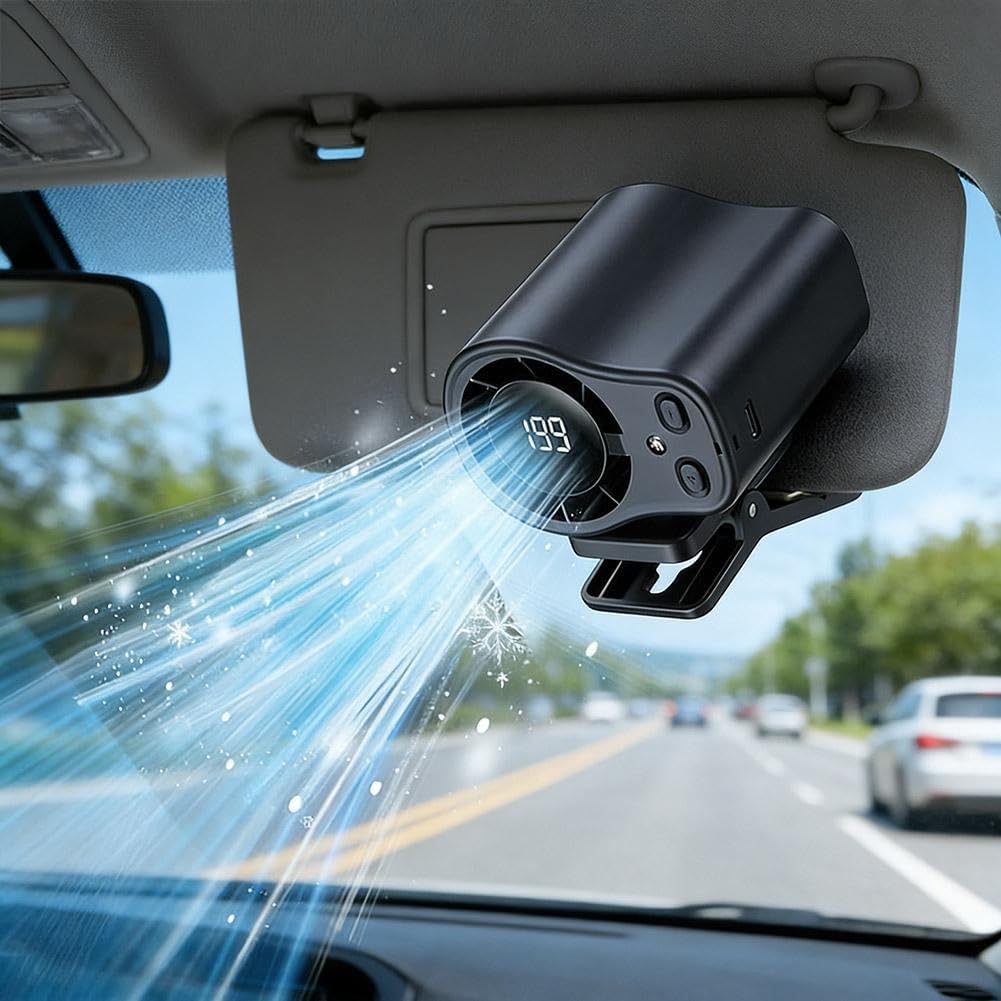 2026 Car Clip on Air Conditioner Fan with LED Display, 360° Rotation 199 Speeds Semi-Cooling USB Rechargeable Hands-Free Clip Fan for Cars Camping Work (Grey)