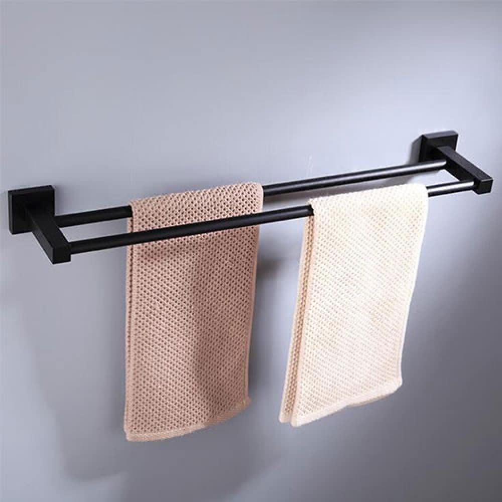 Black Bathroom Hardware Kits - Towel Ring, Towel Rack, Toilet Paper Holder, Towel Hooks, Toilet Brush, Blower Rack,Paper Holder B (Double Bars)