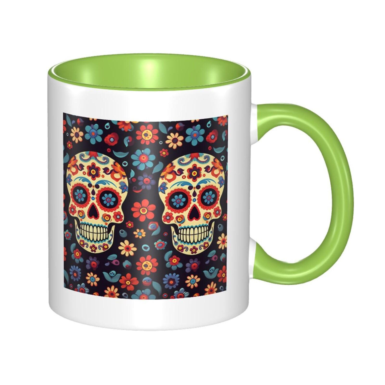 Sugar Skulls - Double Color Ceramic Mug â€“ 11oz Coffee & Tea Drinking Cup with 3D Pattern â€“ Funny Mugs for Cute Gifts