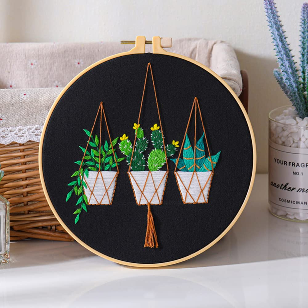 Wpond Embroidery Starter Kit,with Plants Pattern,Printed Embroidered Cloth,Color Threads and Tools,for DIY Decor Living Room Green radish 7
