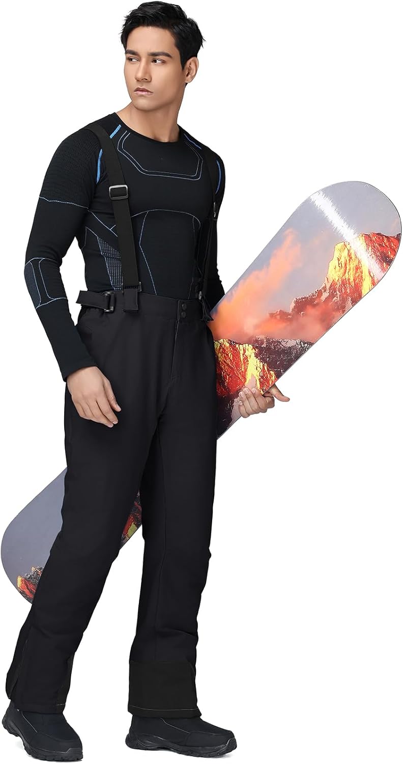 RIUIYELE Men's Ski Pants Insulated Snow Bibs Warm Winter Snowboard Bibs Overalls Waterproof Winterproof with Suspenders