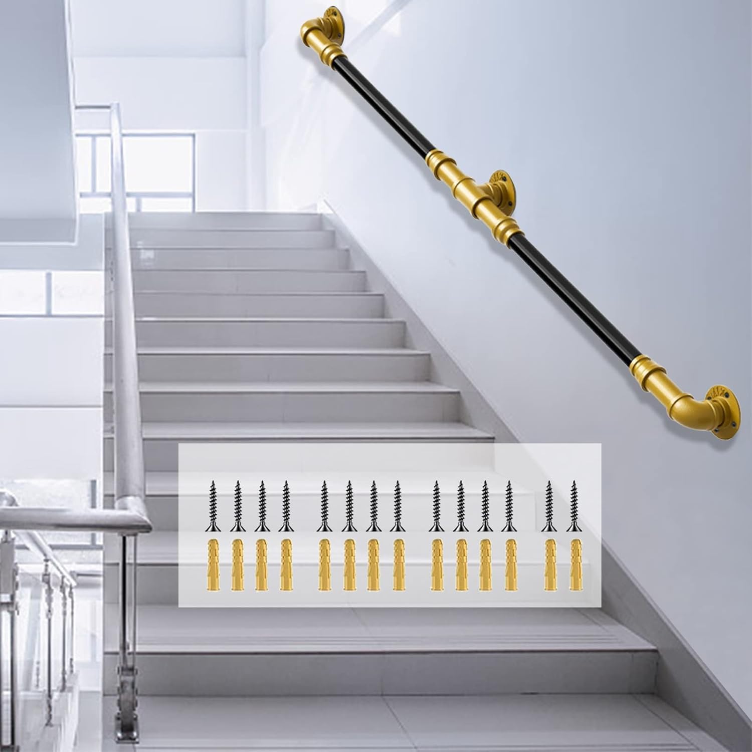 Rampe d'escalier en acier pour sécuriser les marches du jardin et de la maison