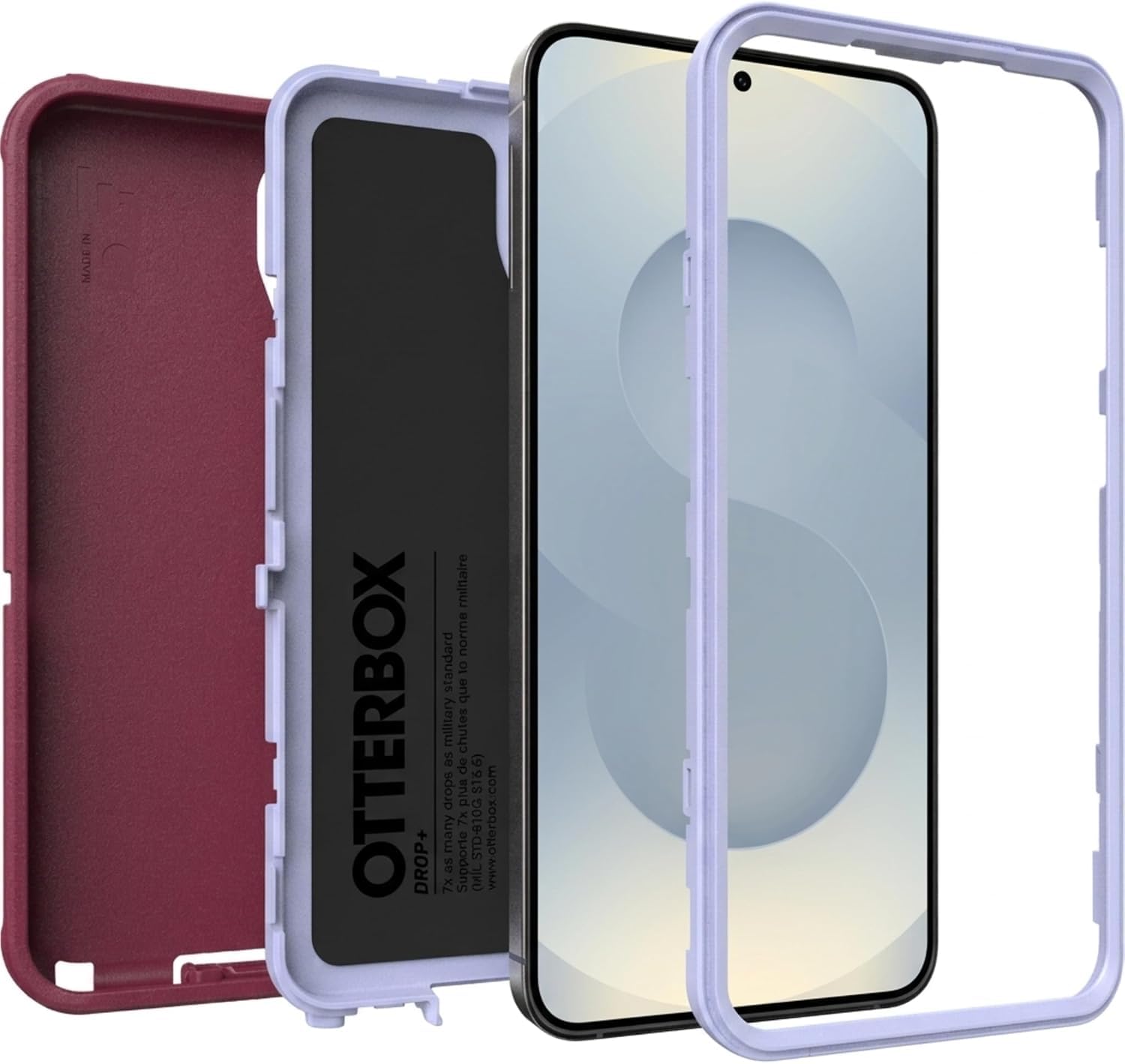 OtterBox Custodia della serie Defender per Samsung Galaxy S25+ e Galaxy S24+ (rosa e blu), include supporto a clip per fondina, robusta e durevole, con protezione per le porte, confezione non al