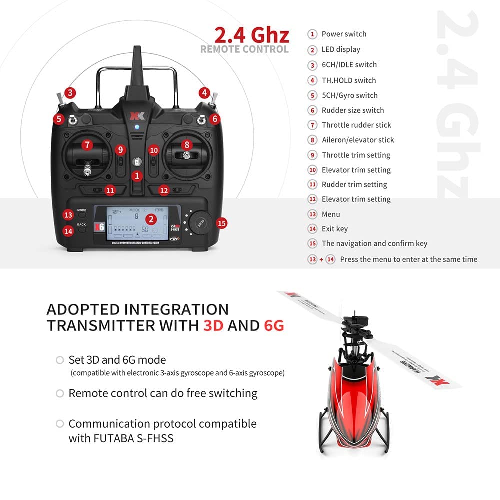 Helikopter zdalnie sterowany, helikoptery RC z żyroskopem w trybie 3D/6G dla dorosłych, 6-kanałowy samolot RC z silnikiem bezszczotkowym, mini helikopter z dużym wyświetlaczem LCD