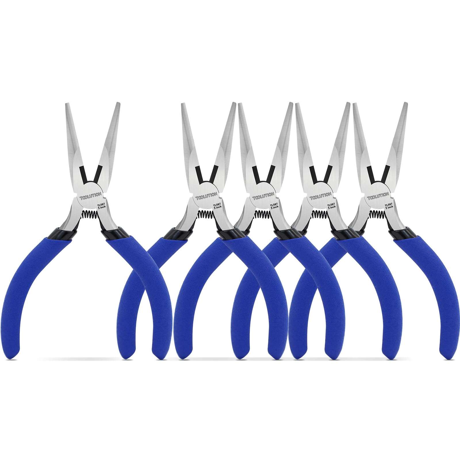 TOOLUTION 5 Pack 5" Jewelry Pliers Set, Tiny Needle Nose Pliers Tool with Wire Cutter, Small Pliers Spring Loaded for Jewelry Making, DIY Crafts, Electronics Repair, Precision Work