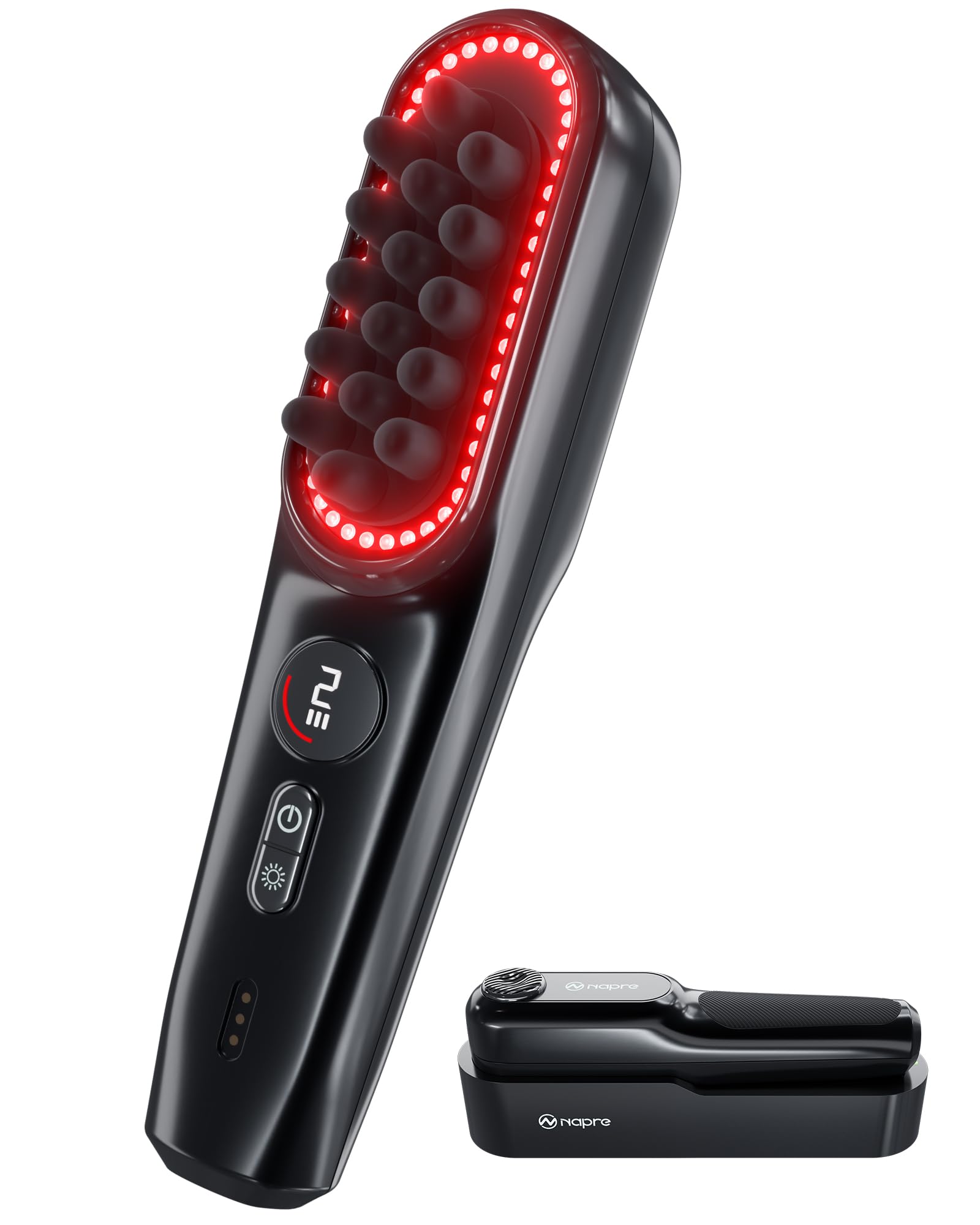 Massageur de cuir chevelu - 2400 RPM vibrations latérales et thérapie par lumière rouge pour le cuir chevelu, le visage et le cou, 50 perles LED, 5 niveaux de vitesse, portable avec station de charge
