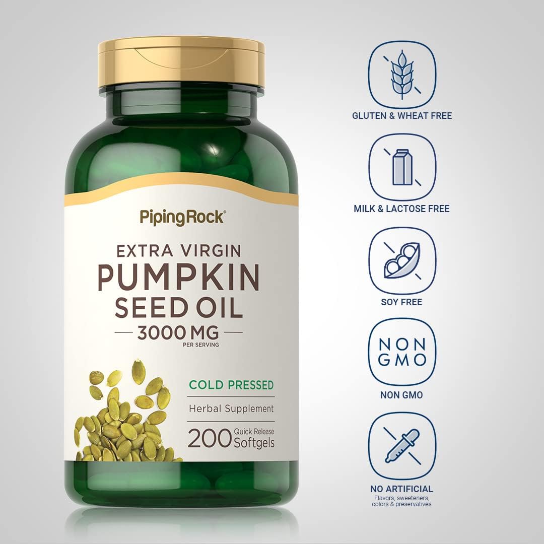 Piping Rock Pumpkin Seed Oil Softgel Capsules | 3000mg | 200 Count | Cold Pressed Herbal Supplement | Extra Virgin | Non-GMO, Gluten Free - Image 3