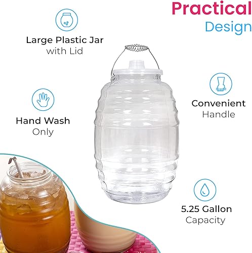 Miniatura 5 de Vitrolero mexicano transparente con tapa, jarra de 5 galones para agua frescas, jugo, té solar u otras bebidas con tapa, 20 L transparente,