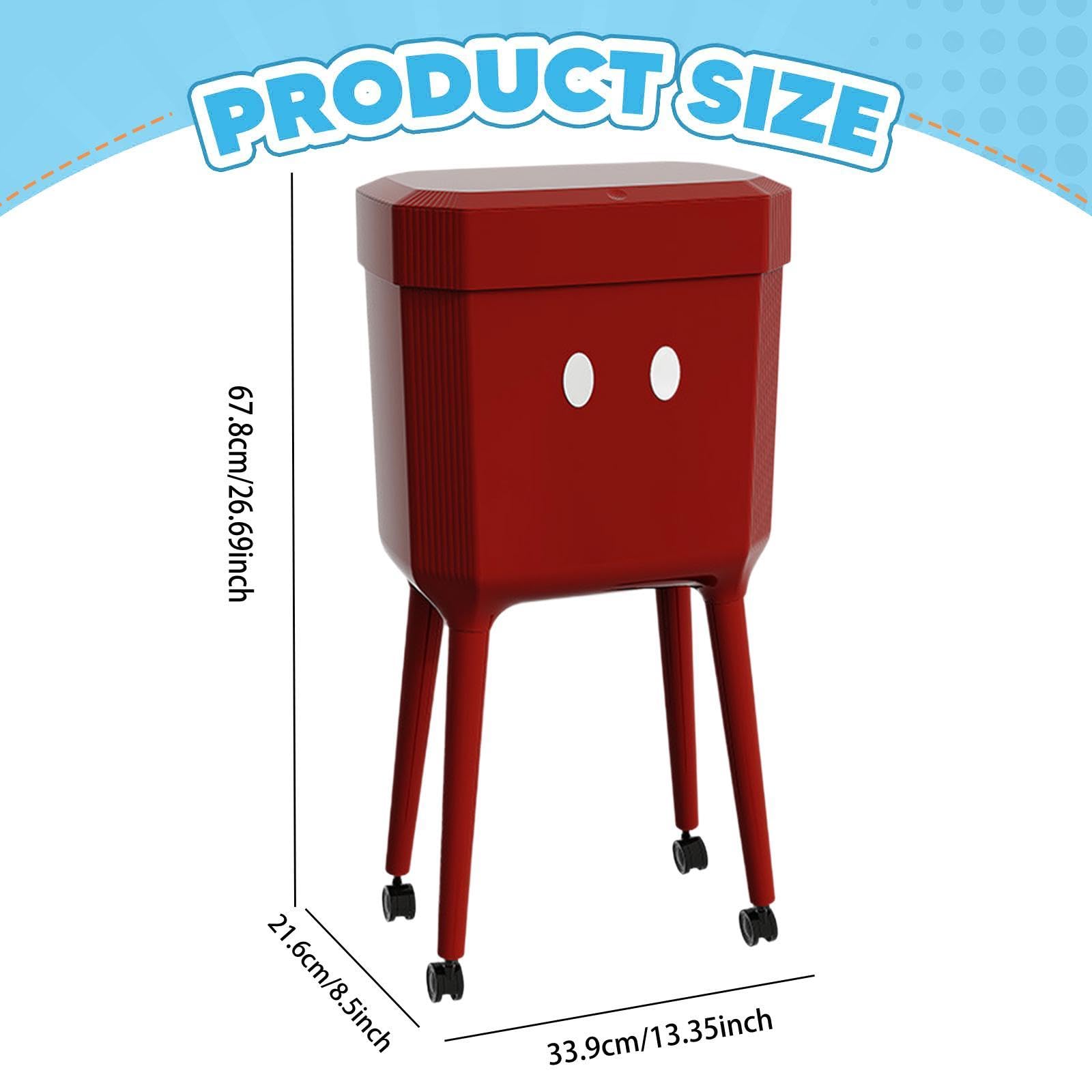 Generic Basurero con Tapa de Presión Gran Capacidad Papelera Cubo de Basura Movible Ruedas 360 Grados Material Resistente PP Adecuado para Cocina Baño Sala, Rojo Oscuro