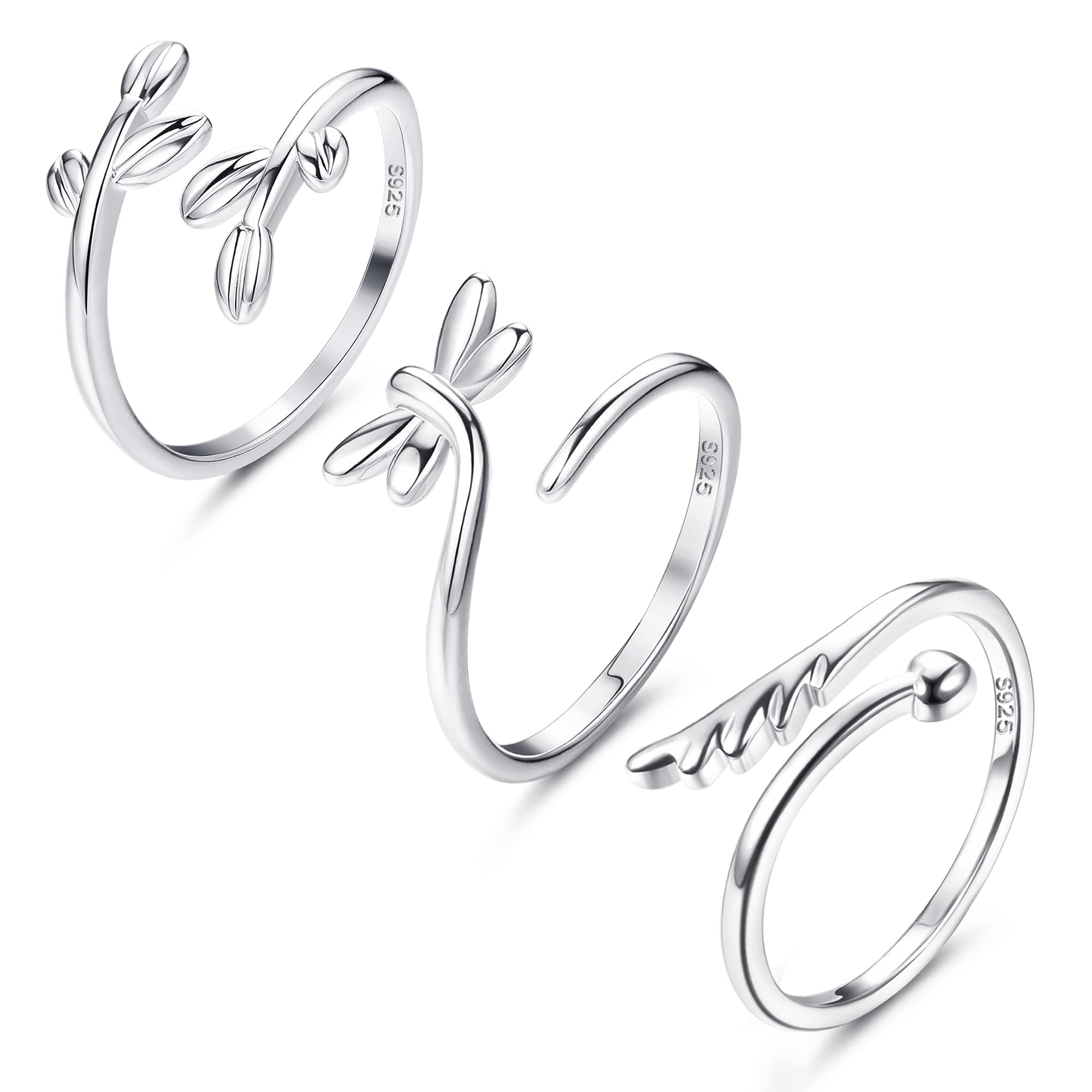 ORAZIO 3PCS Plata de Ley 925 Anillo Huellapara Mujeres Anillos Dededo del Pie Abierto Ajustable Little Finger Anillos De Cola De Articulación Abierta Juego De Joyas De Playa De Verano