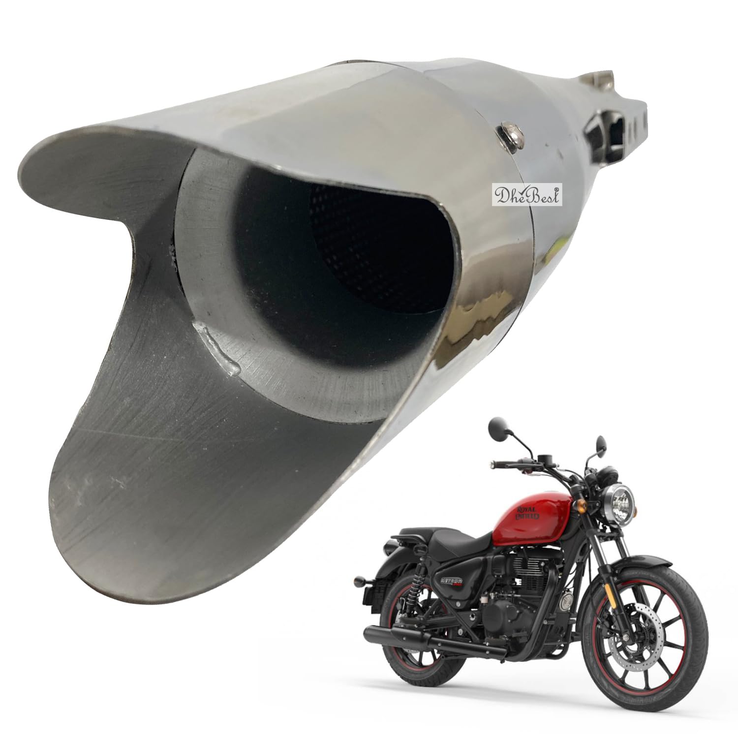 Dhe Best SKCR Bike Bullet Shark Silencer Glasswool Exhaust Silencer Chrome with Zed Clamp Bush for RE Meteor 350.-image-25