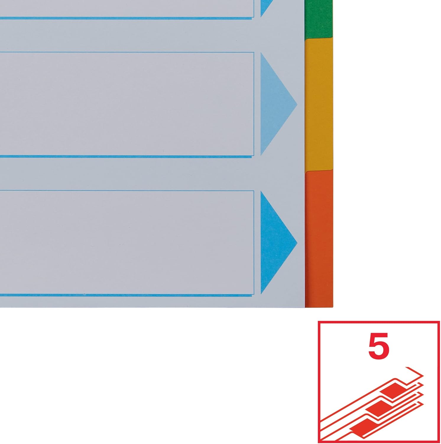 Esselte A4 Card File Dividers. 5 Parts Coloured Folder Dividers with Identification Front Sheet, for Ring Binders and Lever Arch Files. Made from Durable, Recycled Card