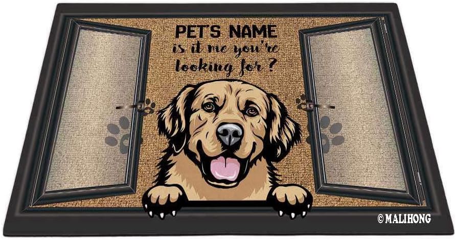 Dog Lover Doormat Cute Peeking Dog Golden Retriever is it Me You are Looking for Custom Pet Name Mat for Home Decor 23.6 x 15.7 Inch