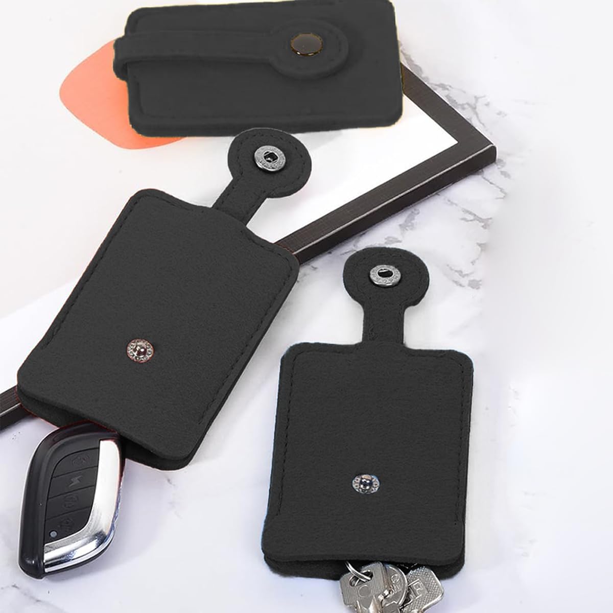 巾着袋付き）キーホルダー キーケース キーリング ブラック 巾着袋付き