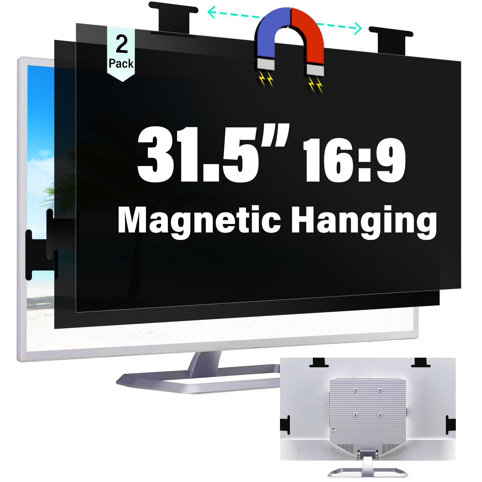 2 Pack Magnetic Hanging 31 5 Inch Computer Privacy Screen for 16 9 Aspect Ratio Widescreen Monitor Removable