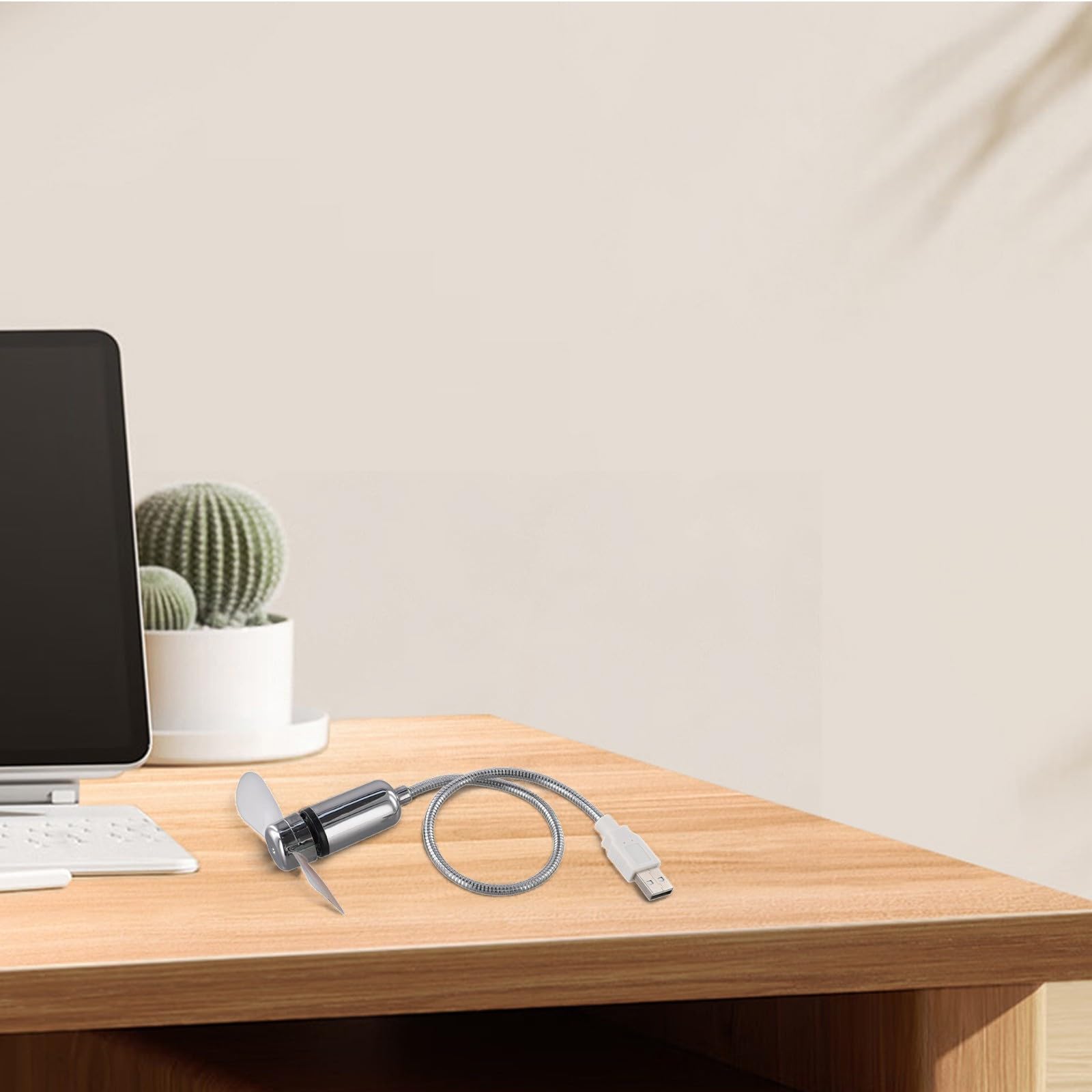 USB Desktop Fan with LED Digital Clock Display Real Time Temperature Monitor Adjustable Flexible Gooseneck for Home Office Computer Laptop Portable Cooling Silent Operation