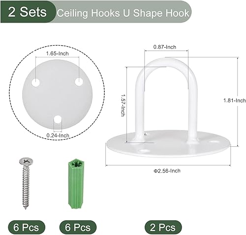Miniatura 2 de YOKIVE 2 ganchos para colgar en el techo, gancho en forma de U montado en la pared con plantas colgantes de placa redonda, ideal para oficina,