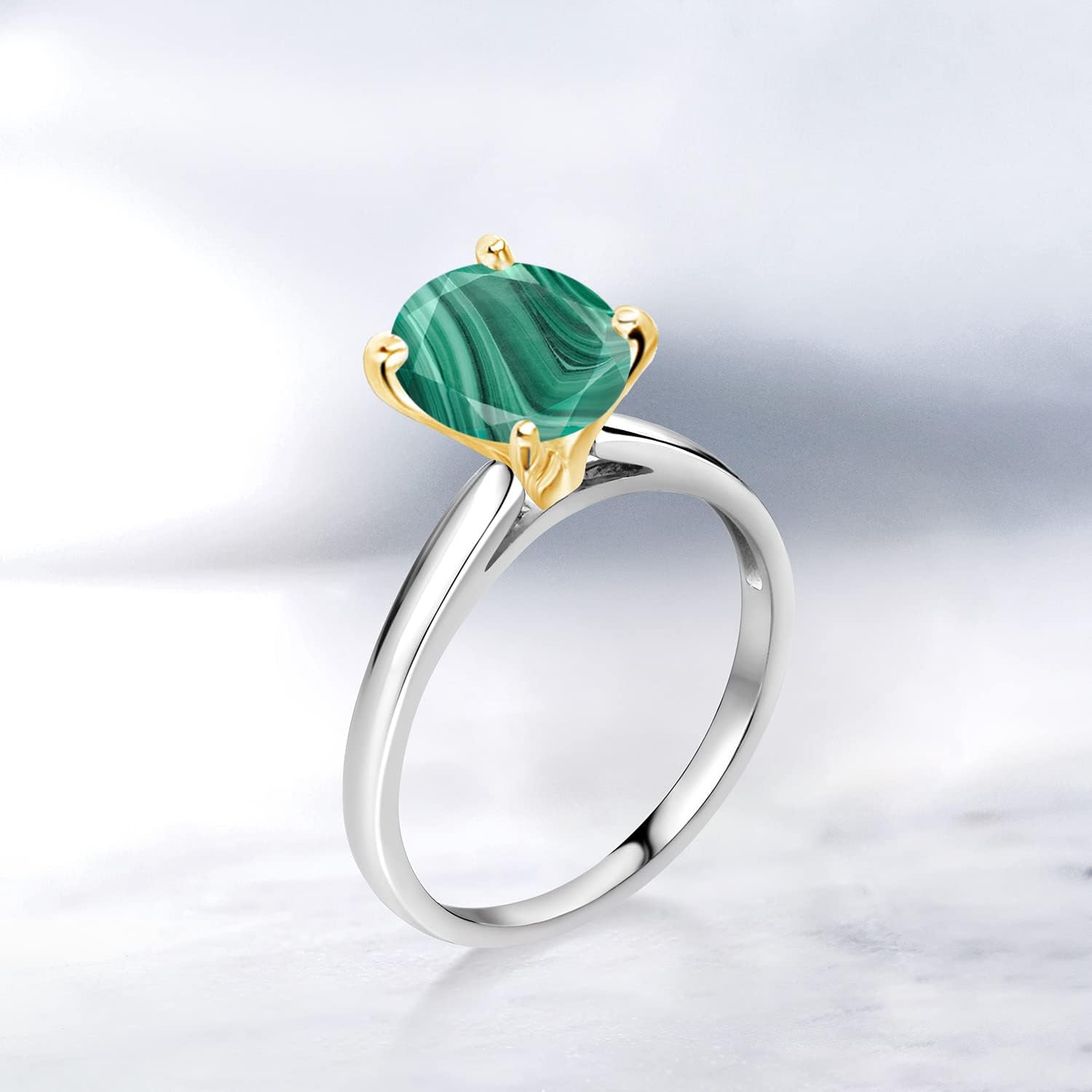 Gem Stone King 2.50 Ct Oval Green Malachite 10K White and Yellow Gold Ring Ring - Image 4