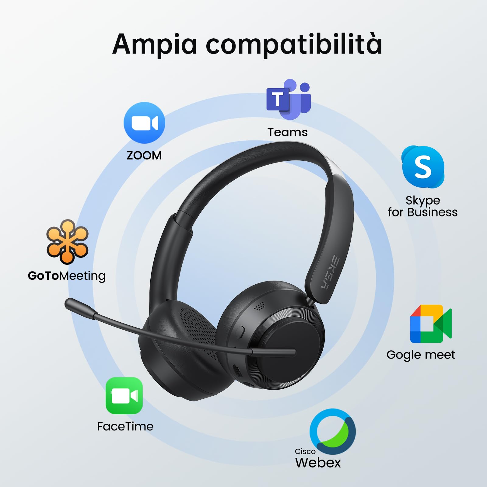 EKSA H35 Cuffie Wireless per PC, Cuffie Bluetooth con Microfono, Cancellazione del Rumore, 25+ Playtime, Connessione multipunto a computer e cellulare, Compatibile con Windows, Mac, Android,iOS