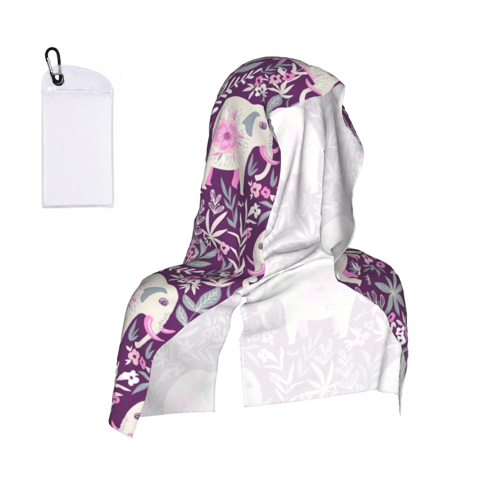 YQxwJL Flower-Elephant Print Unsex Cooling Hoodie Towel, Cools Instantly When Wet Sun Protection For Sports Fitness Gym