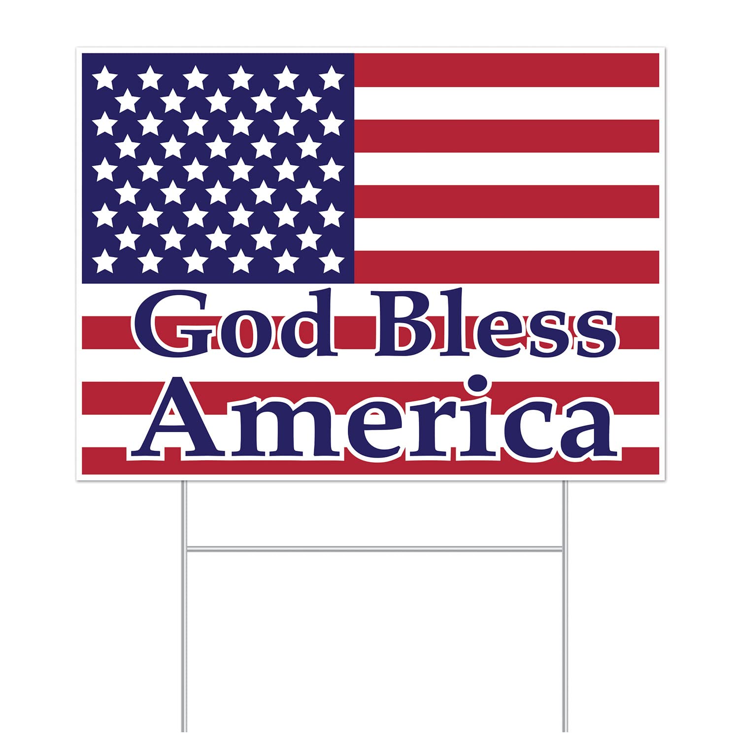 Beistle S53903AZ1 Durable Corrugated Plastic God Bless America Yard Sign with Metal Stake Outdoor Lawn Decorations for USA American Flag 4th of July Party Décor, Red/White/Blue
