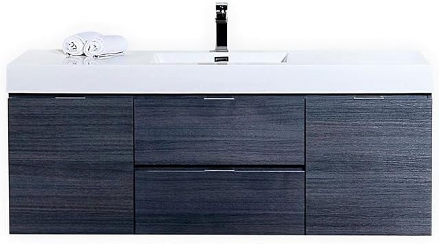 Bliss 60" Gray Oak Wall Mount Single Sink Modern Bathroom Vanity