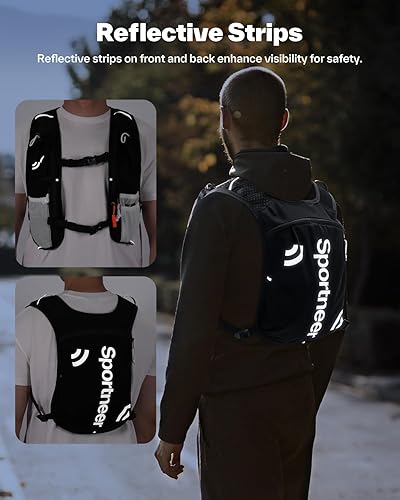 Miniatura 7 de Sportneer Mochila de hidratación chaleco para correr con vejiga de agua de 1.5 L y tiras reflectantes, chaleco de hidratación ligero para correr,