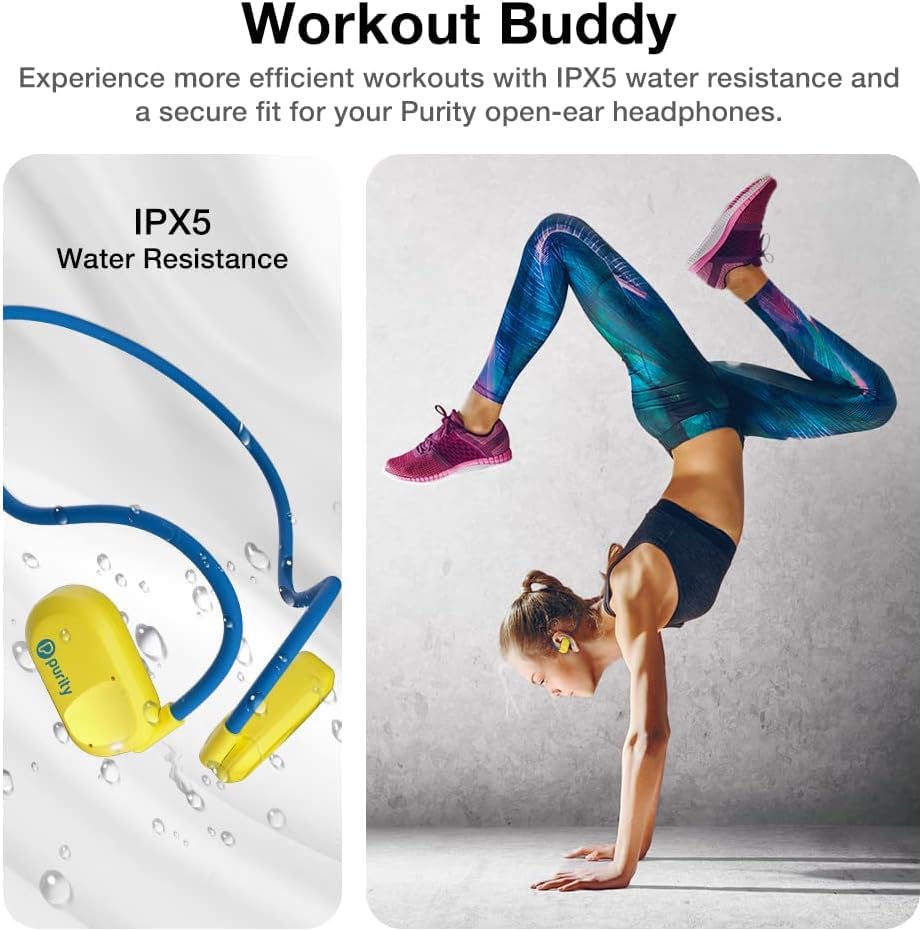 Image of Purity Air Open Ear Headphones - True Air Conduction Wireless Bluetooth Open Ear Earbuds with Dual Mic for iPhone /Android - Secured Long Wearing Comfort, Sports Sweat Resistant (Yellow /Blue)