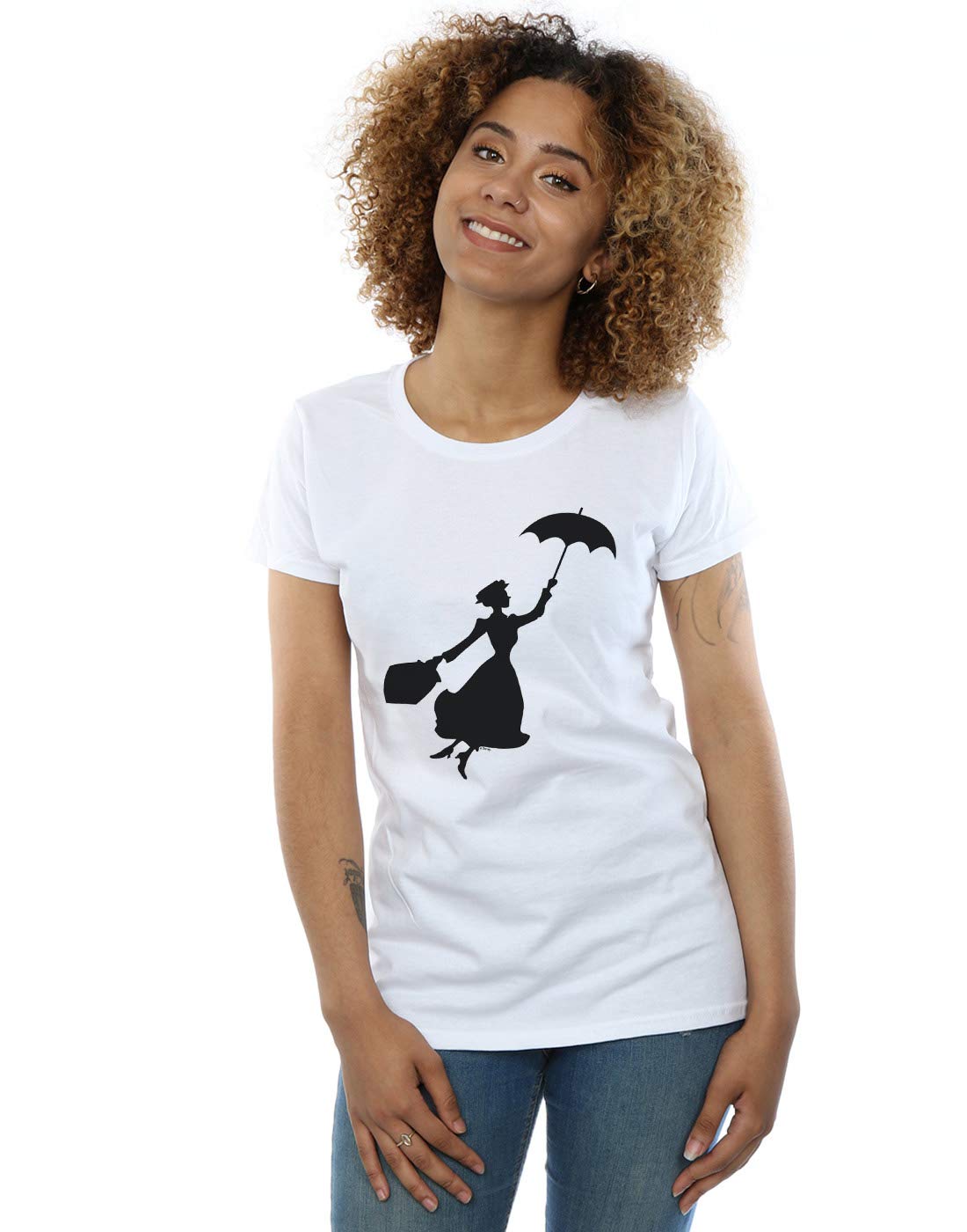 Absolute Cult Women's White Disney Mary Poppins Flying Silhouette T-Shirt Large
