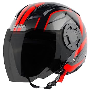 Steelbird SBH-31 Baron ISI Certified Open Face Helmet for Men and Women (Medium 580 MM, Matt Black Red)