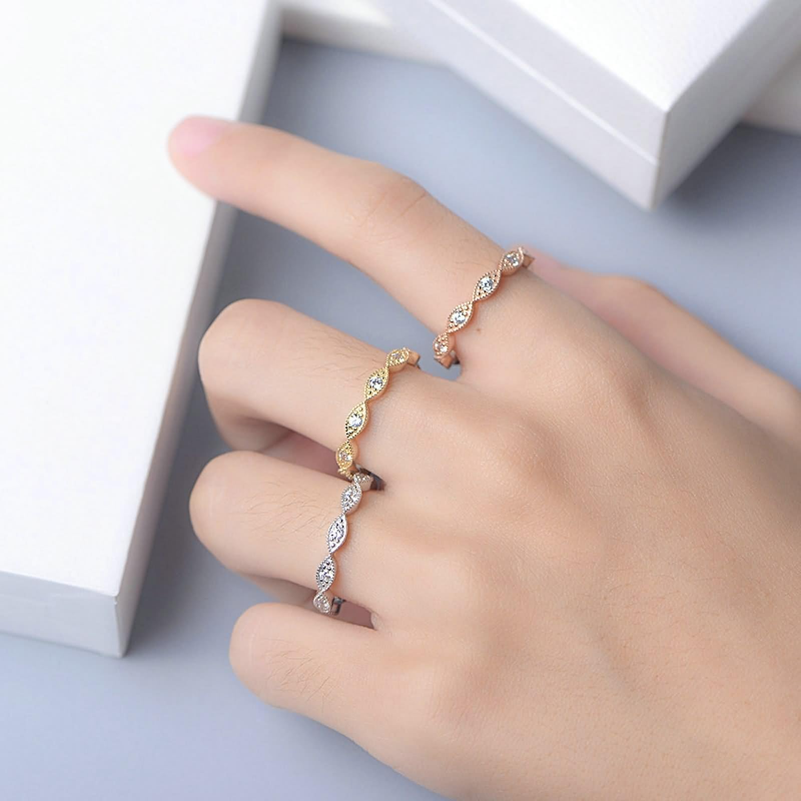 Anillo para mujer, anillo para mujer, dedo índice, infinito, con diamante, oro blanco de 9 quilates, talla 56 (17,8)