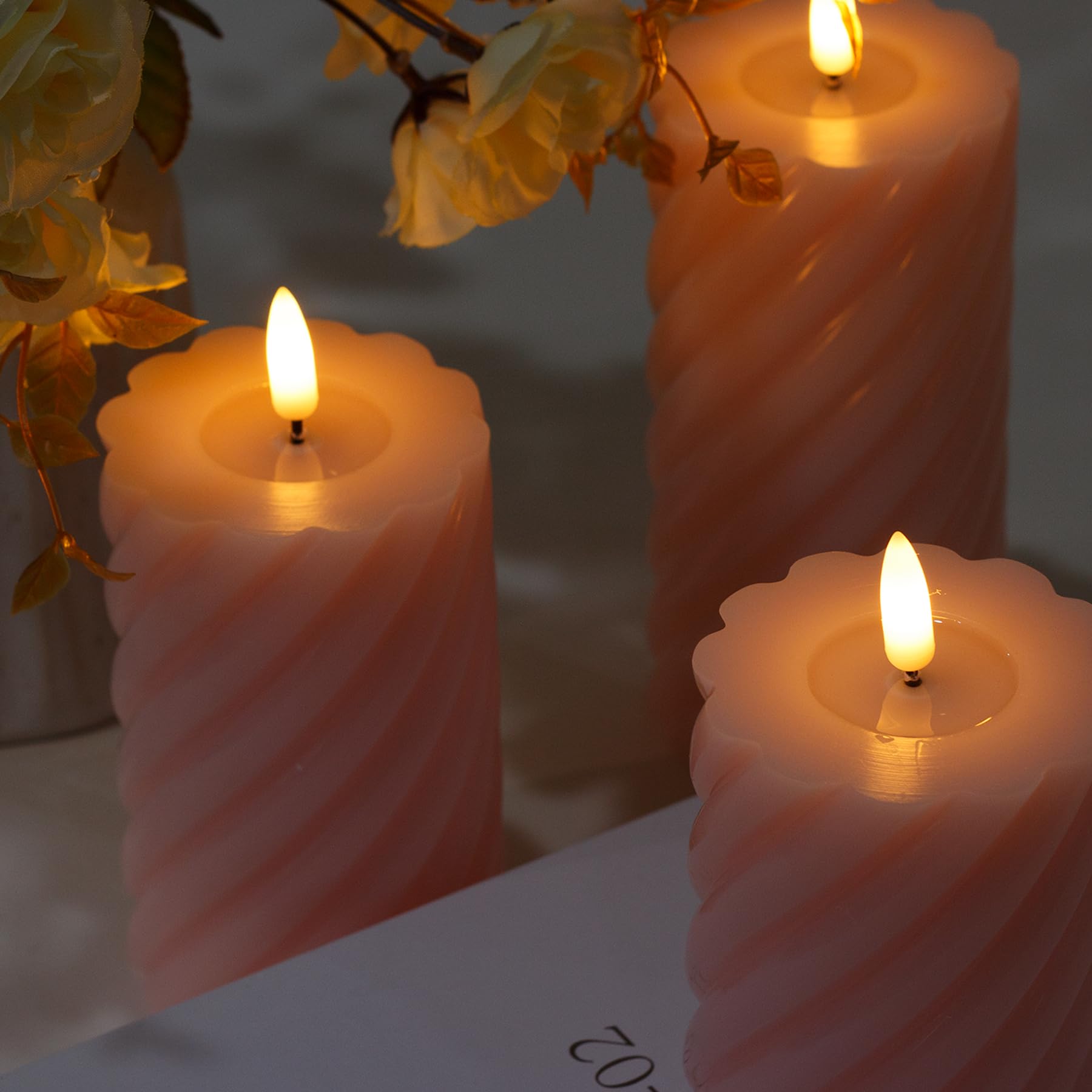 AiiBowy Candele LED Candele Senza Fiamma [3 pezzi] Fiamma tremolante, Telecomando, Funzione timer timer dimmer, Candele All'aperto, Natale, Compleanni, Feste, Fatrimoni (Rosa