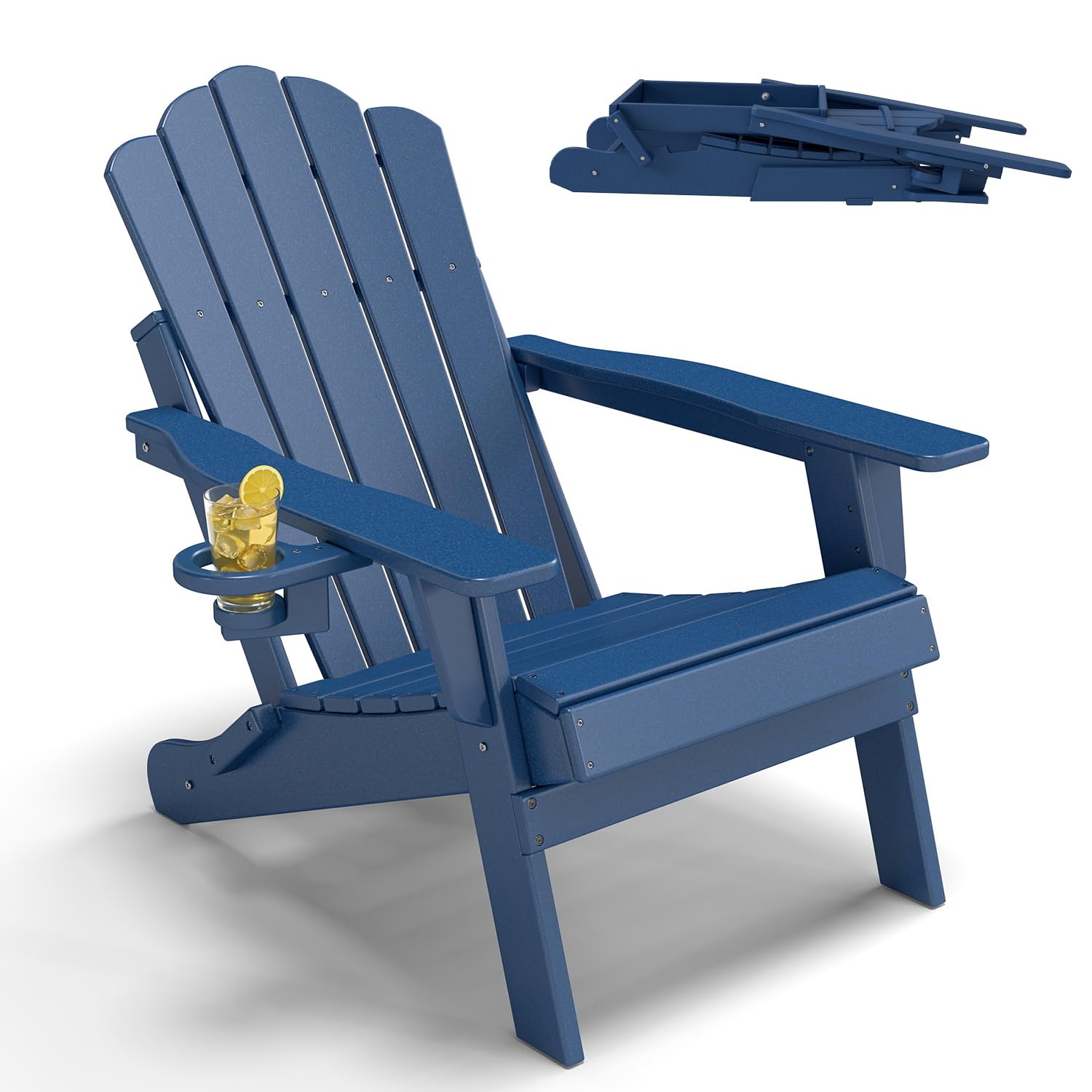 Freelawn Gartenstuhl Wetterfest Kunststoff, Adirondack Sessel Klappbar für Feuerstelle, Ergonomischer Outdoor Gartensessel, Marineblau