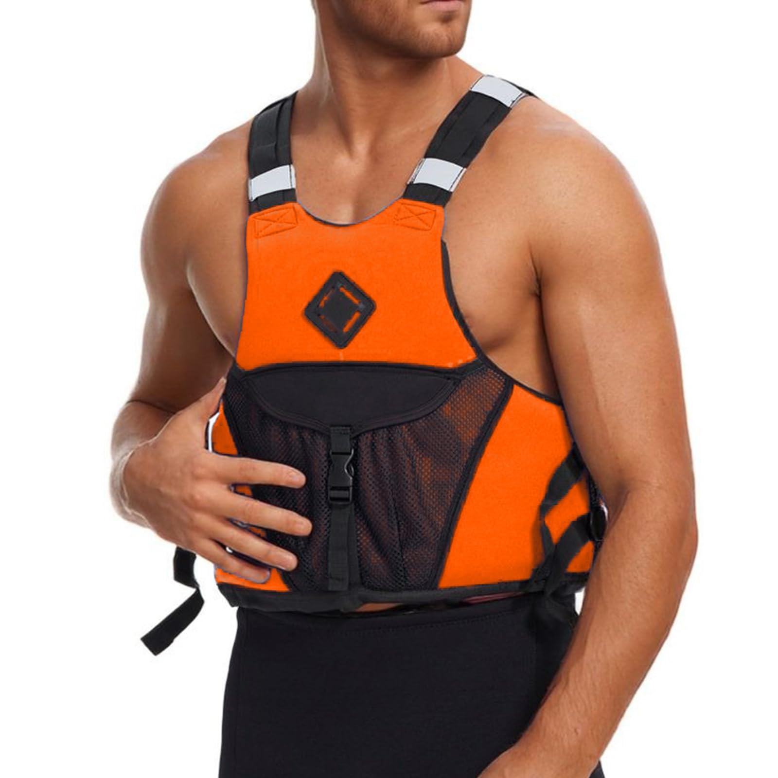 Chaleco salvavidas para mujer con flotabilidad para kayak vela pesca rayas reflectantes cremallera tirantes ajustables bolsillos grandes chaqueta de agua para todo el año en talla grande (naranja, XL)