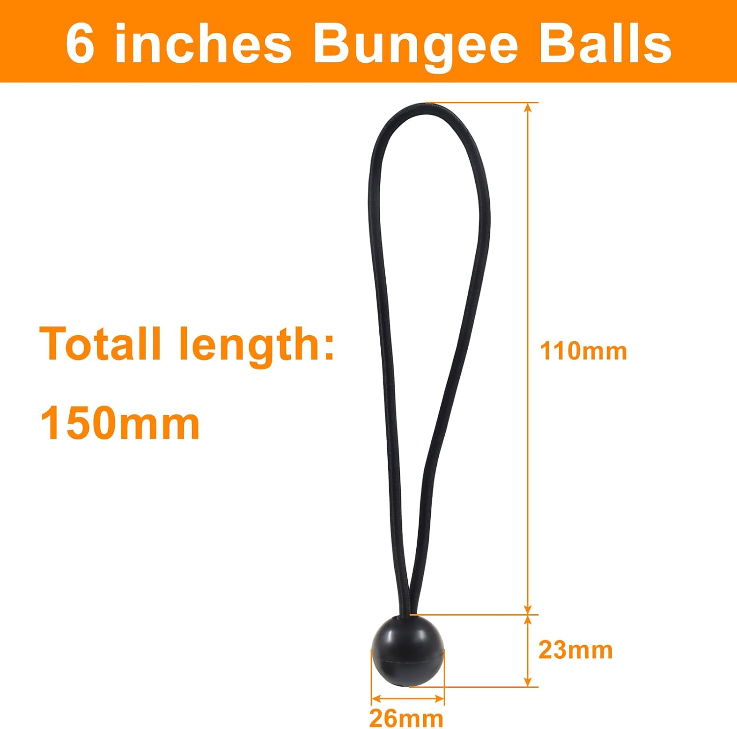 60PCS 6 Inch Black Ball Bungee Cords, Heavy Duty Tarp Tie Down Balls for Camping, Canopy, Cargo, Tent Poles