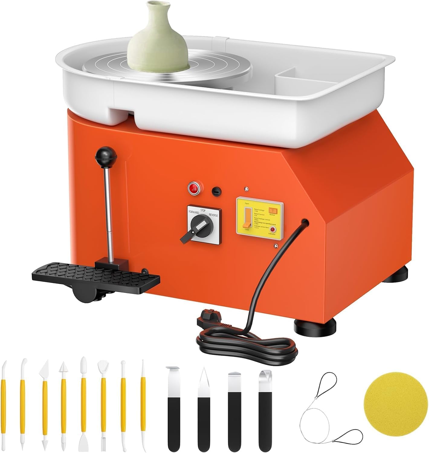 VEVOR Roue de Poterie 28 cm 350 W Machine a Tour de Potier Bleu Electrique avec Pedale, Mini