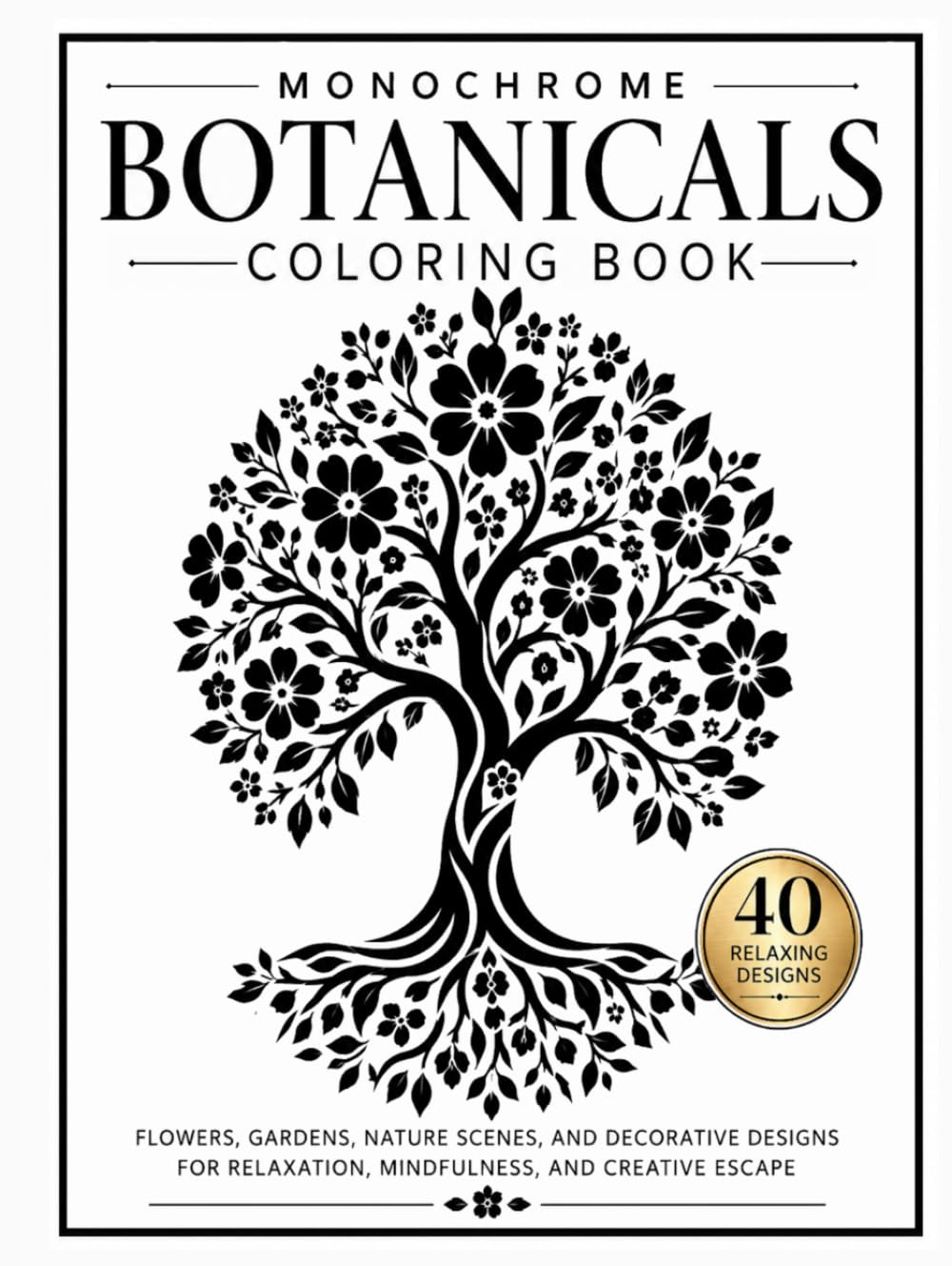 Monochrome Botanicals Coloring Book: Flowers, Gardens, Nature Scenes, and Decorative Designs for Relaxation, Mindfulness, and Creative Escape