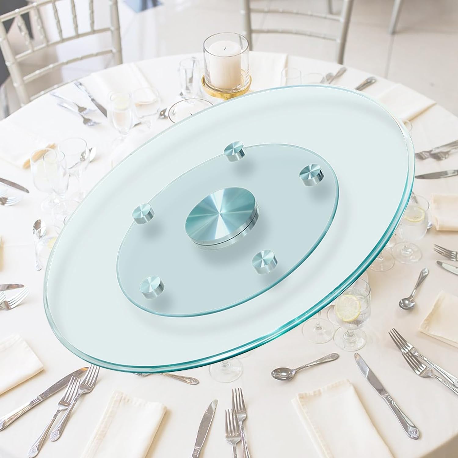 Grande table de salle à manger Lazy Susan avec plateau tournant en verre trempé haut de gamme