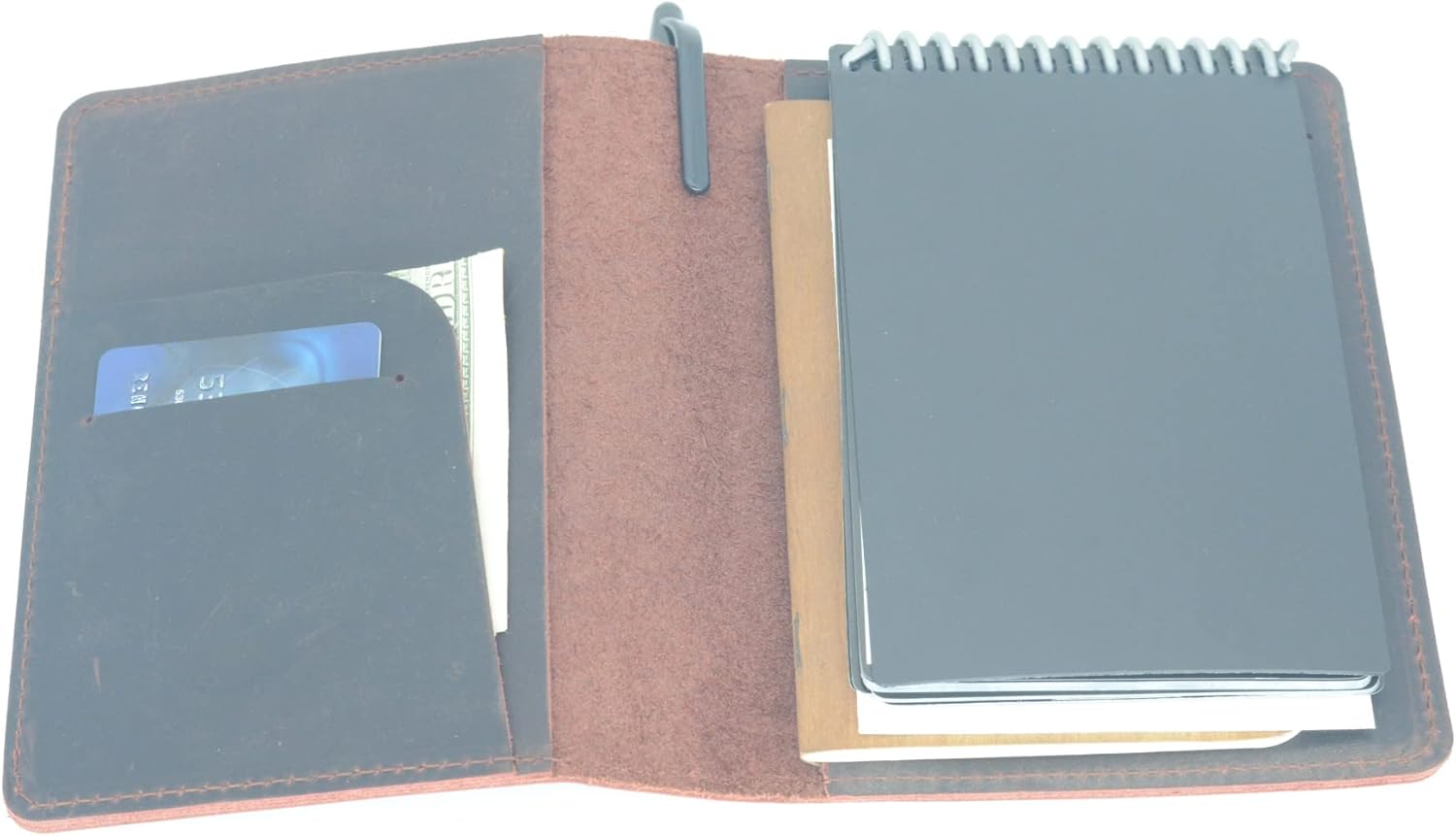 JJNUSA Compatible with Rocketbook Mini Cover Smart Business Handmade Distressed Genuine Leather Journal Notebook Cover for Card Holder Mini 3.5" x 5.5" DarkBrown