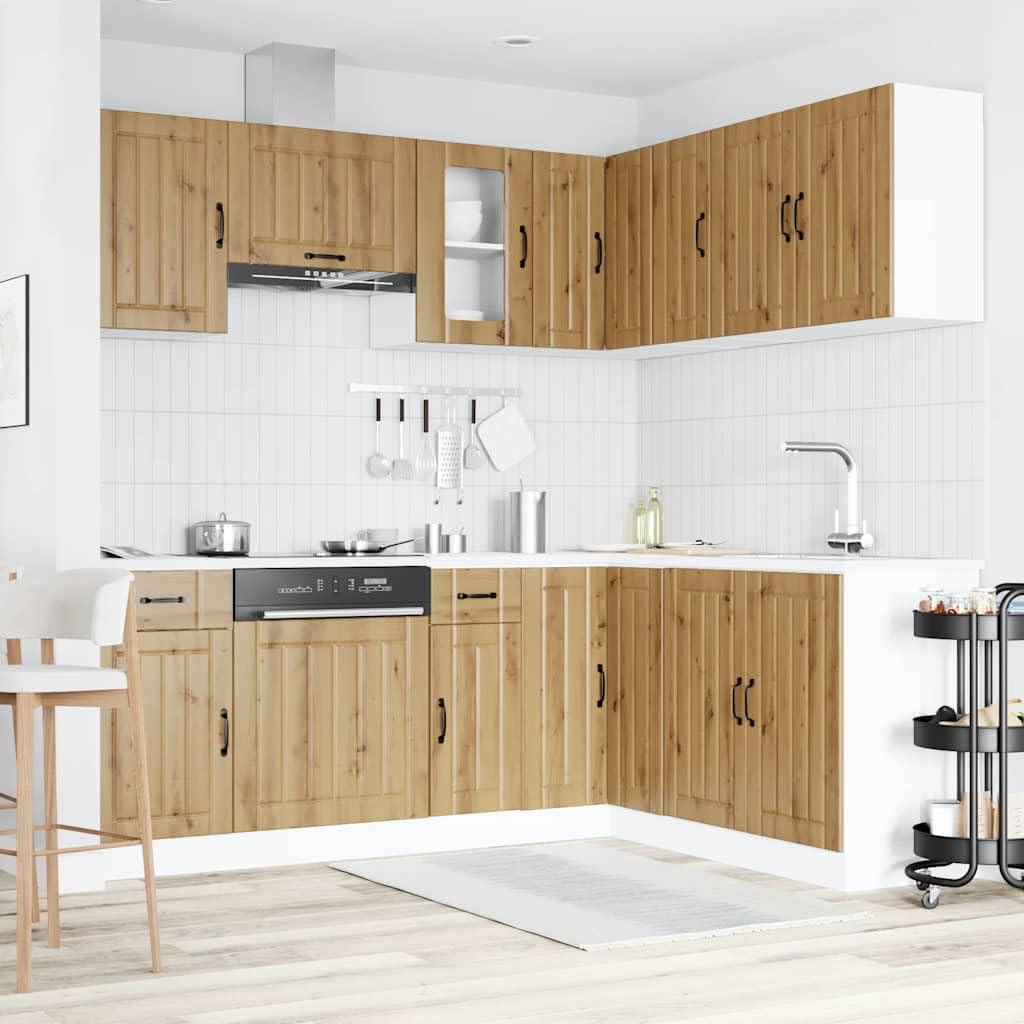 ACAGALA Küchenschrank Set 11-TLG. Küchenzeile Einbauküche Eckküche ohne Arbeitsplatte & Elektrogeräte, Erweiterbar Modular, Küchenblock für Selbstmontage und kleine Küche, Eiche handwerklich